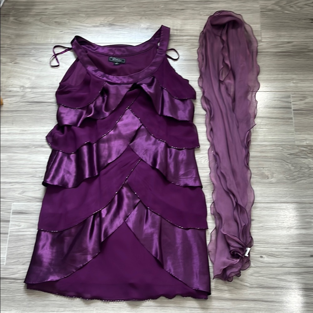 dressbarn Purple Layered Midi Dress